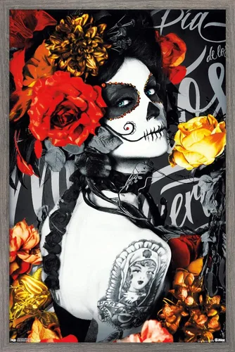 Vista 8 de Trends International Día De Los Muertos - Póster de pared de tatuaje, 22.375 x 34 pulgadas, versión enmarcada en negro Versión con marco negro