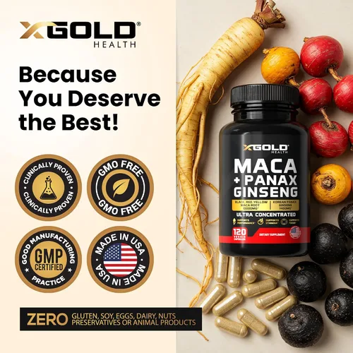 Vista 5 de Cápsulas de raíz de maca 10,000 mg + ginseng coreano Panax 1,400 mg - Extracto concentrado 20x raíz de maca negra + roja + amarilla, extracto