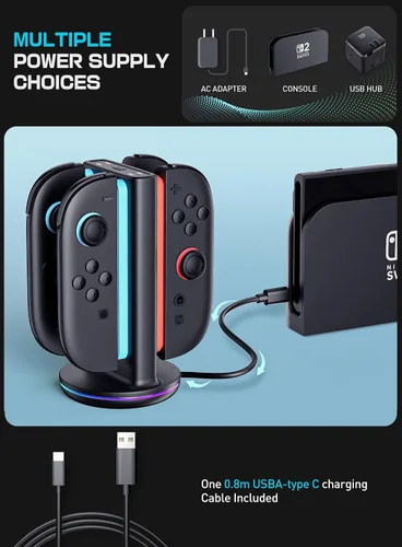 Vista 6 de SUPCASE Base de carga para Nintendo Switch 2 Joy Con, soporta carga de doble cara 9 modos de luz controlador magnético estación de soporte de carga