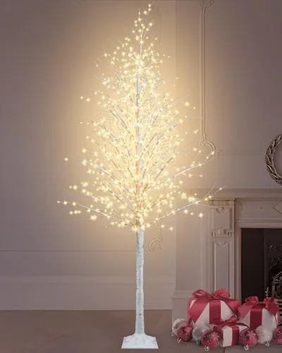 Vista 8 de TORONTOKYO Árbol de abedul iluminado de 8 pies, 1440 luces LED blancas cálidas, 8 modos de iluminación, árbol de Navidad artificial blanco con 7.9 ft