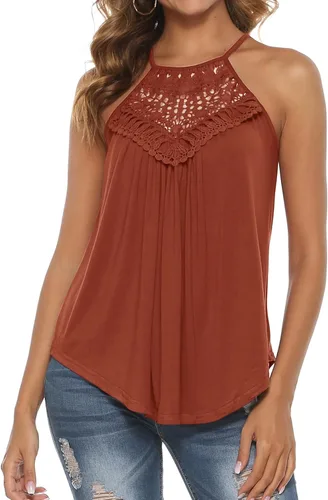 Vista 2 de Bluetime - Camisetas sin mangas con cuello halter para mujer, de encaje, con tirantes delgados, para verano