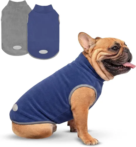 Vista 20 de cyeollo Paquete de 2 suéteres de forro polar para perro, chaleco cálido reflectante para perro, abrigo elástico para perro, chaqueta de invierno 1#