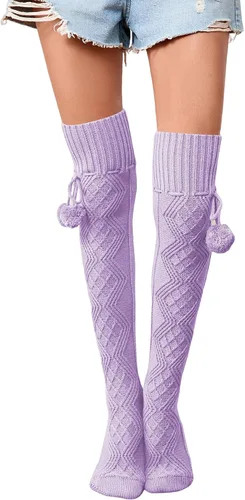 Vista 17 de SherryDC Calcetines de punto trenzado hasta el muslo para mujer, medias de bota extra largas de invierno, calentadores de piernas 1 - Blanco