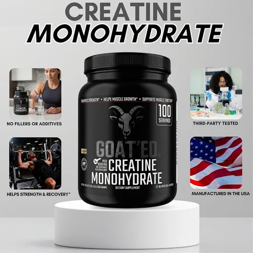 Vista 2 de GOAT'ED Monohidrato de creatina en polvo Creatina micronizada 100% pura para crecimiento muscular, fuerza y recuperación Suplemento de creatina