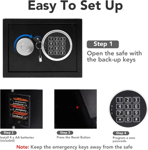 Vista 6 de Caja de seguridad de acero de 0.21 pies cúbicos con teclado digital, caja fuerte electrónica para el hogar, oficina, hotel, negocios, dinero