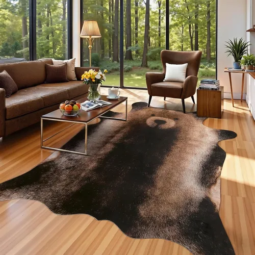 Vista 12 de Alfombra de piel de vaca sintética AROGAN, alfombra premium con estampado de vaca para decoración occidental boho, piel de vaca para dormitorio Negro