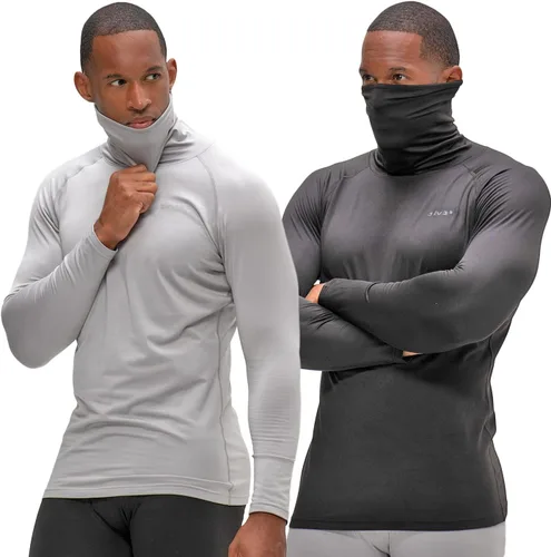 Vista 13 de DEVOPS 2 Pack Men's Thermal Turtle Neck Compression Shirts Long Sleeve negro / negro