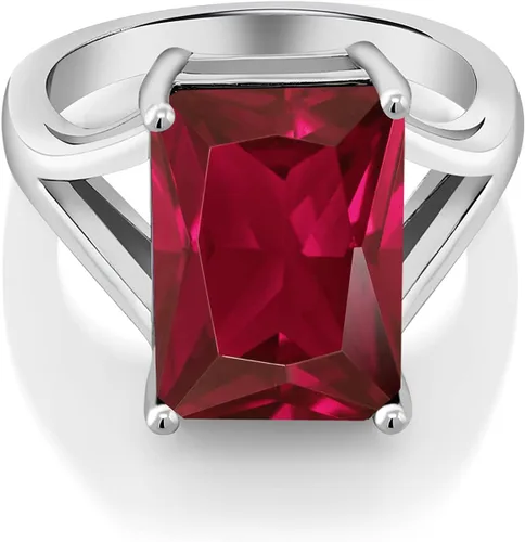 Vista 84 de Gem Stone King Anillo de compromiso solitario con piedra preciosa de corte esmeralda de 0.551 x 0.394 in para mujer, plata de ley 925, anillo