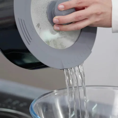 Vista 2 de Tapa de filtro templado para olla de pasta, olla de sopa con borde de silicona resistente al calor, tapas universales para verter agua, aceite Negro