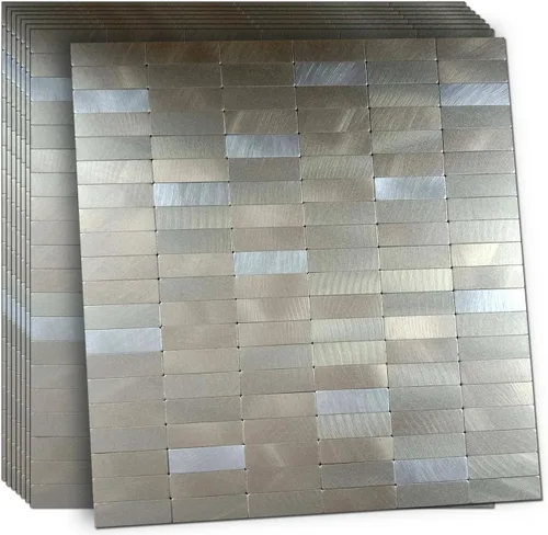Vista 14 de XUANINY Azulejos de Mosaico de Aluminio Autoadhesivos para Despegar y Pegar, Pegatinas de Azulejos de Pared para Salpicadero de Cocina