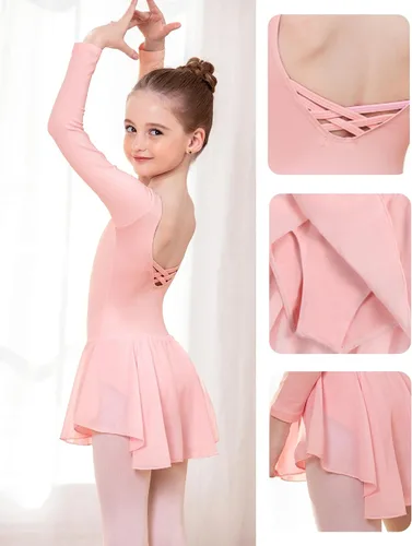 Vista 5 de Arshiner - Vestido de ballet con leotardo clásico de manga larga para niña