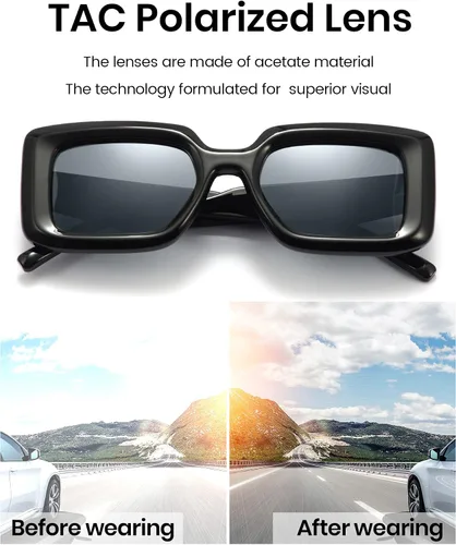 Vista 6 de Veda Tinda Vision Polarized Rectangle Sunglasses Womens and Men Retro Trendy Square 90s Sun Glasses UV400 Protection