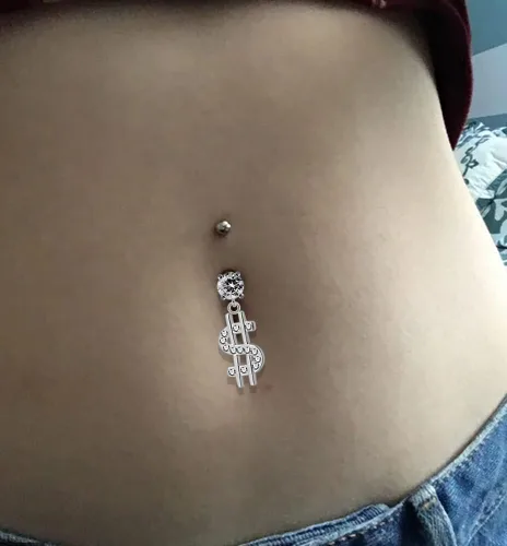 Vista 4 de Fancy US Dollar Sign Dangling 925plata esterlina con barriga de acero inoxidable Botón Ombligo Anillos
