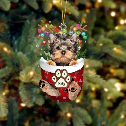 Vista 11 de Adornos personalizados de Pug cervatillo – Decoración personalizada para árbol de Navidad con patas de bolsillo de nieve