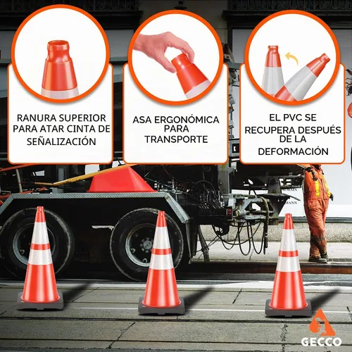 Vista 5 de GECCO ™ Paquete de 6 conos de tráfico naranjas resistentes de 28 pulgadas, 7 libras, conos de seguridad duraderos, conos naranjas, conos