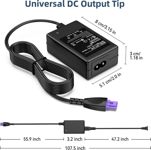 Vista 3 de PK Power - Adaptador de corriente alterna y CC compatible con HP Photosmart D110A impresora de inyección de tinta todo en uno CN731A #B1H, cable