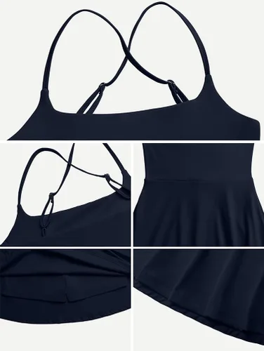 Vista 6 de HYZ Minivestido deportivo casual con cuello redondo y tirantes delgados para mujer con pantalones cortos