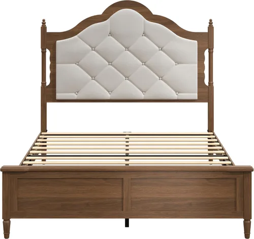 Vista 7 de Full Size Bed Frame with 57 in High Headboard,Solid Pine Wood Platform Bed with Victorian Button Tufted Headboard No Box Spring Needed Noise Free