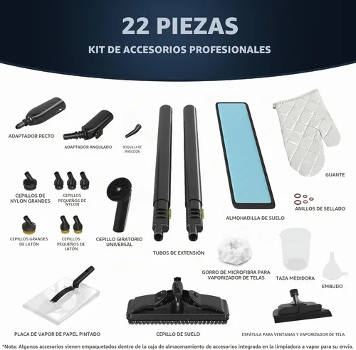Vista 8 de Limpiador de vapor resistente para el hogar, alta presión de 1500 W con 22 Negro