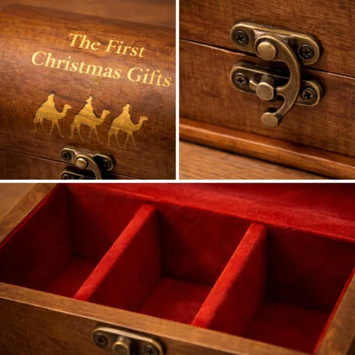Vista 8 de Regalos de los Tres Reyes – Juego de regalo de oro, incienso y mirra de Tierra Santa – Juego de recuerdos de la Natividad – Caja de exhibición