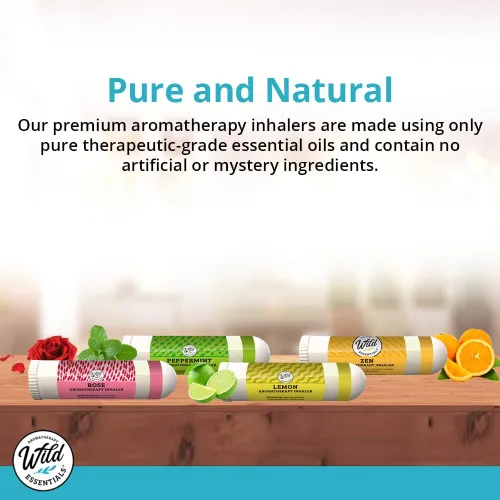 Vista 3 de Wild Essentials - Paquete de 3 inhaladores nasales de aromaterapia de limón hechos con aceites esenciales 100% naturales, estrés, energía, olfativos