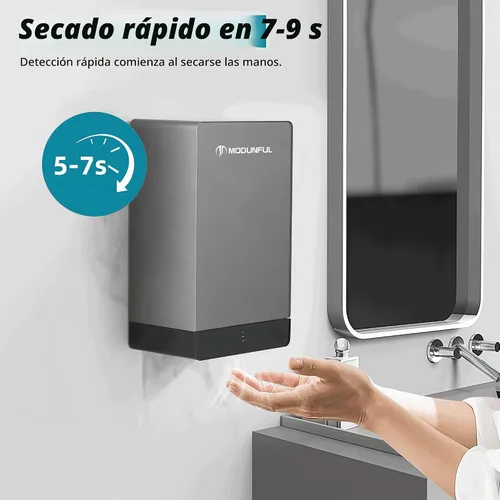 Vista 2 de modunful Secadores de manos compactos para baños domésticos: secador de manos Turbo Power con enchufe de 110V, flujo de aire dual, D5 Ease Pure
