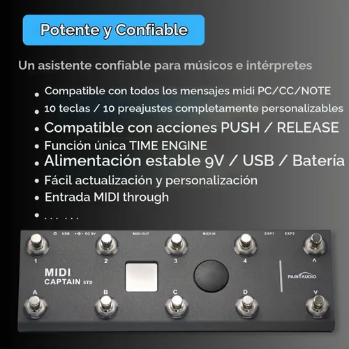 Vista 8 de PAINTAUDIO MIDI Captain Controlador de Pie Multi-Efectos Teclados Sintetizador USB-MIDI software musical Bias con Función de Motor de Tiempo