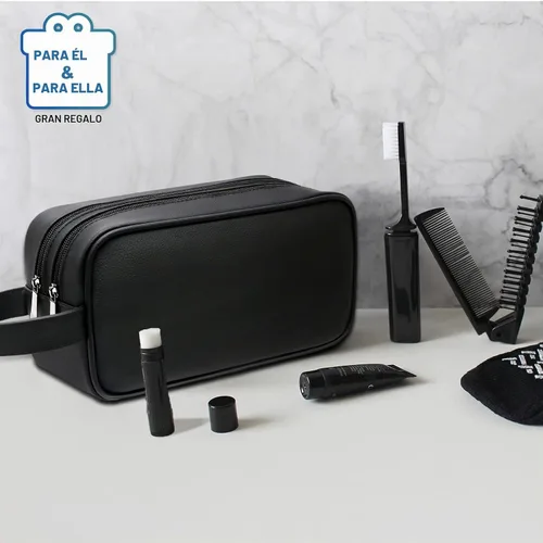 Vista 7 de Neceser para hombre y mujer, Negro, 1 unidad (Paquete de 1), Classic Neceser suave para damas, accesorios de viaje, artículos esenciales