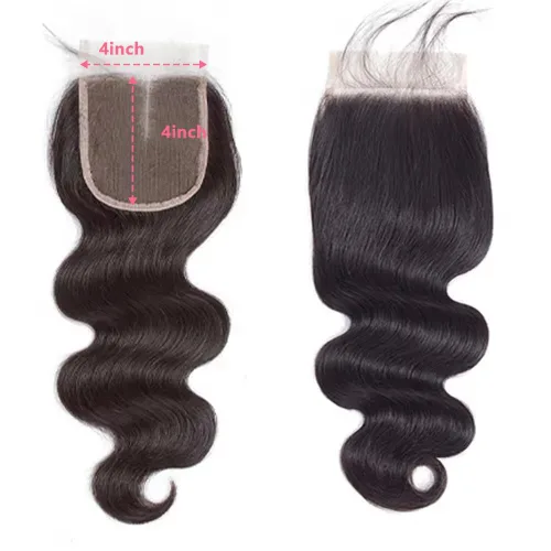 Vista 3 de Pelucas de cabello humano con cierre de encaje 4x4, onda corporal, cierre de encaje transparente, parte libre, 100% cabello humano brasileño virgen