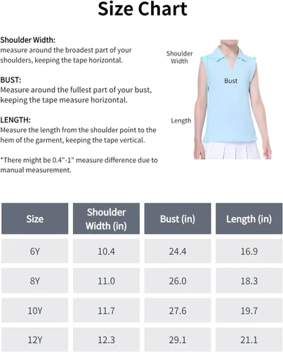 Vista 7 de EXARUS Camisetas polo de golf para niñas, sin mangas, cuello en V, tenis, atléticas, para ejercicio escolar de 5 a 12 años
