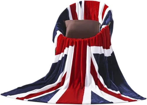 Vista 6 de Manta de franela suave y gruesa con bandera británica de Union Jack, de 59 x 79 pulgadas, manta grande de vellón coral esponjoso para el hogar