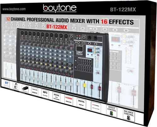 Vista 7 de Boytone Mezclador de audio Bluetooth profesional de 12 canales, grabación de PC, 16 efectos DSP, alimentación fantasma de 48 V, conector de 11