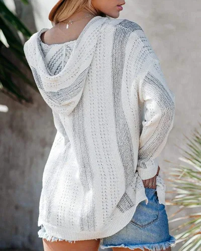 Vista 3 de Yacooh Baja - Sudadera ligera con capucha para mujer, estilo bohemio, mexicano, a rayas, con cordón, con bolsillo