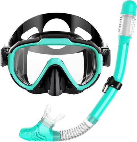 Vista 9 de Snorkeling Gear for Adults, Dry Top Snorkel Set with Panoramic Anti-Leak and Anti-Fog Tempered Glass Lens, Adjustable Snorkeling Set for Scuba