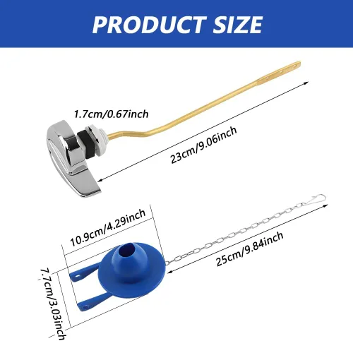 Vista 2 de Kit universal de repuesto para mango de inodoro con aleta universal de 2 pulgadas, cadenas de acero inoxidable, palanca de viaje de inodoro