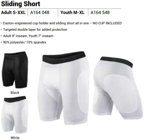 Vista 3 de Easton Youth Sliding Short Black & White Options Youth Sizes
