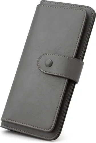 Vista 8 de Cartera de cuero con bloqueo RFID para mujeres, diseño delgado de triple pliegue con 14 ranuras para tarjetas y bolsillo con cremallera, Negro