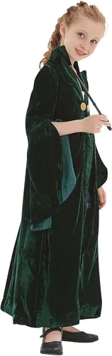 Vista 4 de Disfraz de profesor McGonagall para niños, disfraz de bruja, mago, hechicera, capa, bata de bruja para niñas, traje de Halloween