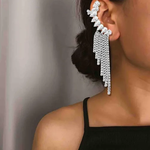 Vista 2 de Crystal Leaf Climbers Crawler - Aretes de joyería con circonita brillante pavimenta de metal para las orejas