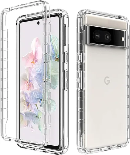Vista 6 de Funda compatible con Pixel 7/Google 7 con protector de pantalla de vidrio templado, cuerpo completo, a prueba de golpes, transparente, flexible