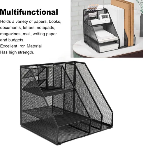 Vista 3 de Organizador de escritorio de malla metálica, soporte multifuncional para bolígrafos y organizador de suministros de oficina con diseño duradero