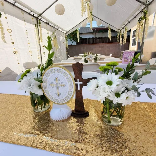 Vista 6 de Poise3EHome Camino de mesa de lentejuelas doradas, manteles de mesa brillantes para baby shower, fiesta, boda, decoración de mesa de pastel