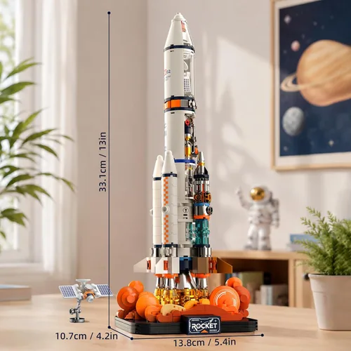 Vista 3 de Space Rocket - Juego de bloques de construcción con luces LED para niños