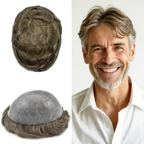 Vista 25 de Extensiones de pelo tipo tupé para hombre, sistema de reemplazo de cabello humano virgen 100% europeo, piel fina y duradera, inyección