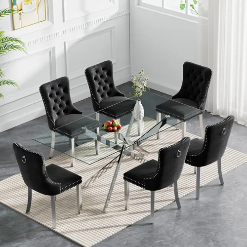 Vista 117 de Juego de mesa de comedor de cristal plateado moderno de 47 pulgadas para 2, juego de mesa de comedor de cocina redonda de 3 piezas con patas