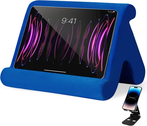 Vista 14 de Soporte universal multiángulo para tableta, soporte suave con soporte de teléfono negro para regazo, rodilla, sofá y cama, compatible con iPad Pro