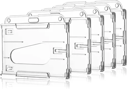 Vista 7 de Tarjetero de plástico duro, FadyRaye, con soporte para tarjetas de identificación transparentes con ranura de pulgar de fácil acceso, estuche de PC