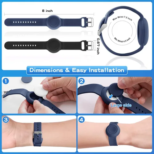 Vista 5 de Pulsera impermeable compatible con Airtag (1ª y 2ª generación) para niños Negro/Azul Marino