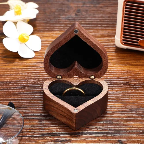 Vista 7 de IMIKEYA Caja de anillo de madera en forma de corazón Caja de anillo de madera Caja de anillo de boda Caja de presentación de madera Caja de anillo