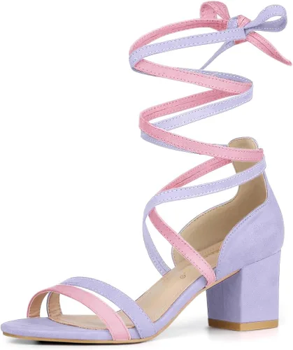 Vista 9 de Allegra K Sandalias con cordones y tacón de bloque de color con punta Beige